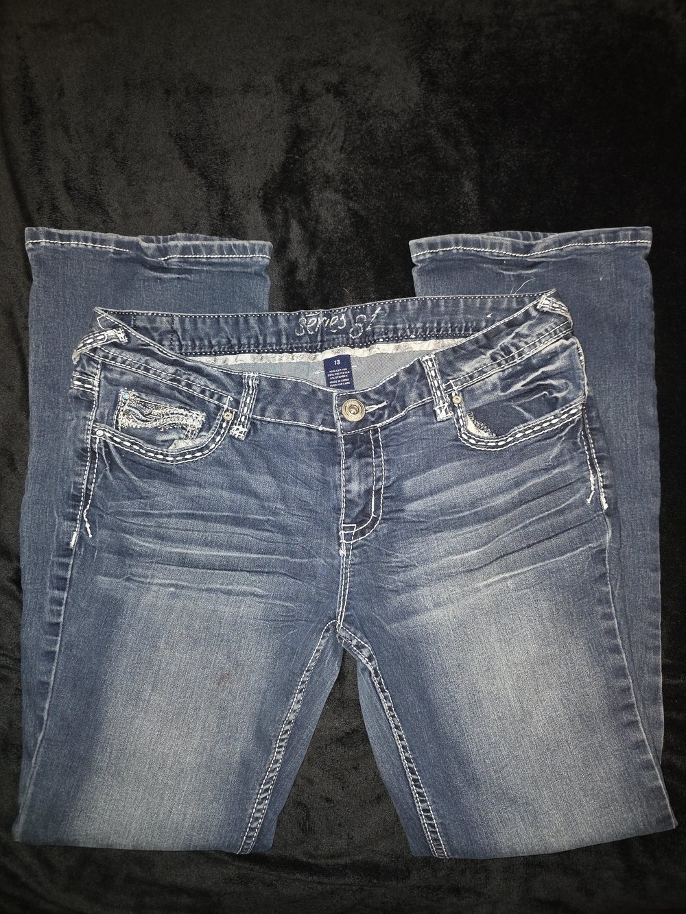 Women's Dark Blue Boot Cut Jeans with Faded Detail